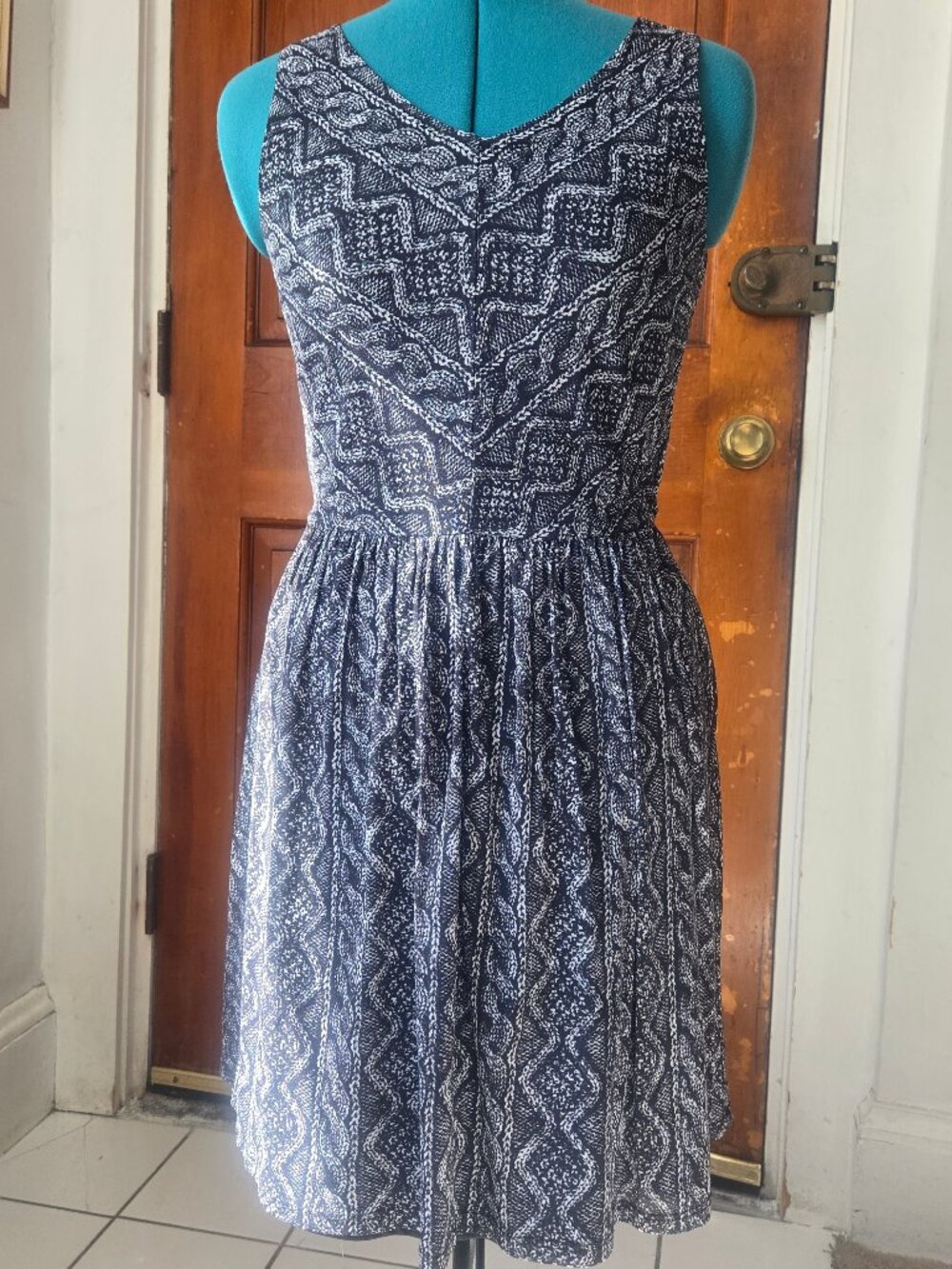 Mystree Sleeveless Geometric Print Dress